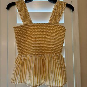 Skies are Blue Peplum Premium Smocked Yellow Stripped Blouse Size XS